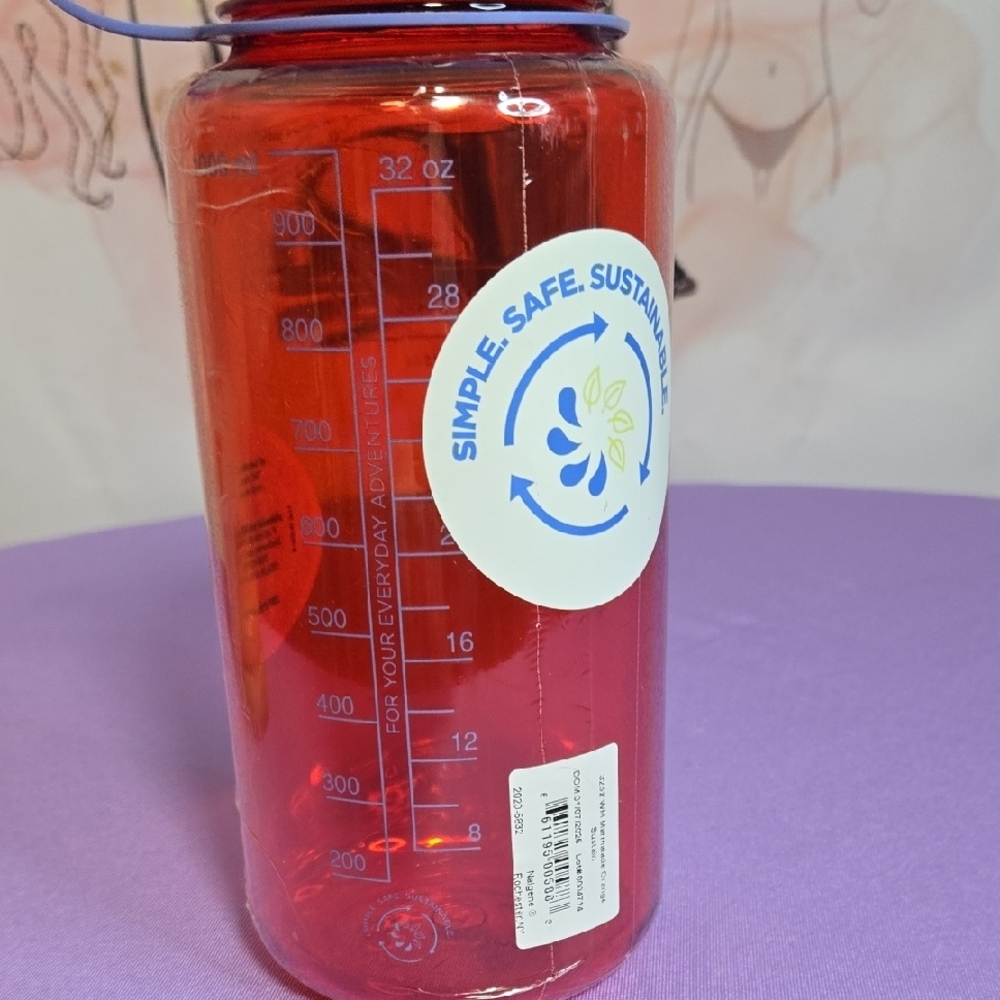 Nalgene Red Water Bottle with Blue Cap - Picture 3 of 4